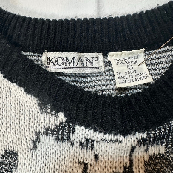 Women's KOMAN Black & White Patterned Crew Neck Sweater L - Picture 3 of 7